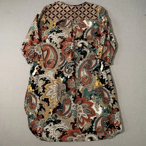 Anthropologie Fig & Flower Floral Paisley Tunic Shirt Sheath 3/4 Sleeves Large - Picture 8 of 10